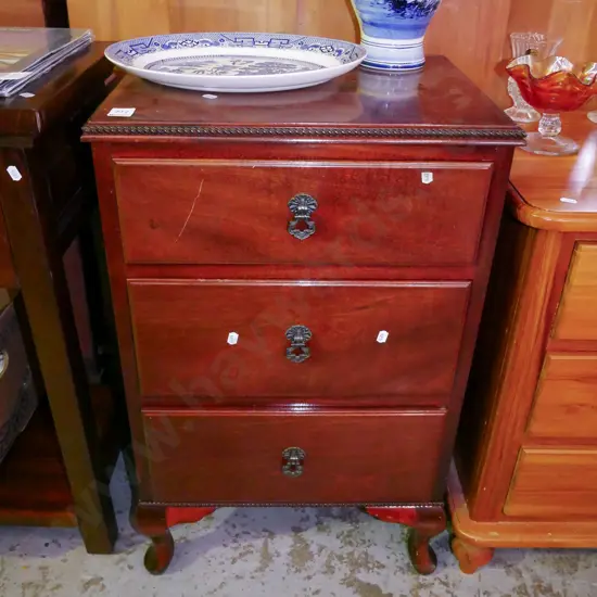 mahogany cab leg bedside cabinet - slight scratching