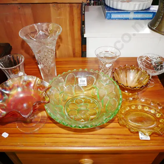 cut crystal vases, depression bowl etc