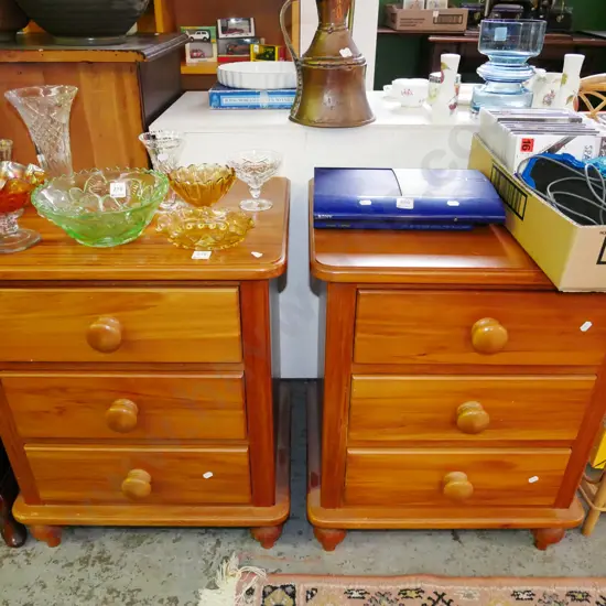pair of solid rimu 3 drawer bedside cabinets