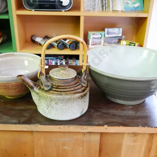 studio pottery bowls, teapot