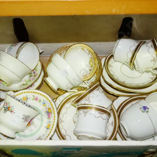 box; various cups and saucers