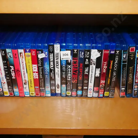 shelf of blue-ray DVDs