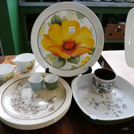 Crown Lynn plates, baking dish, mugs etc