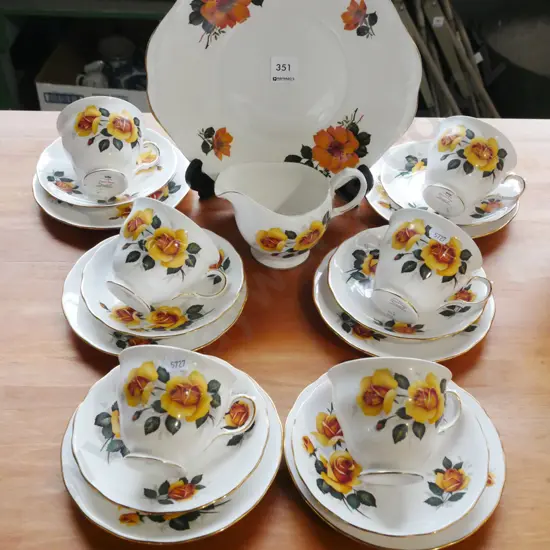 Queen Anne yellow rose tea set