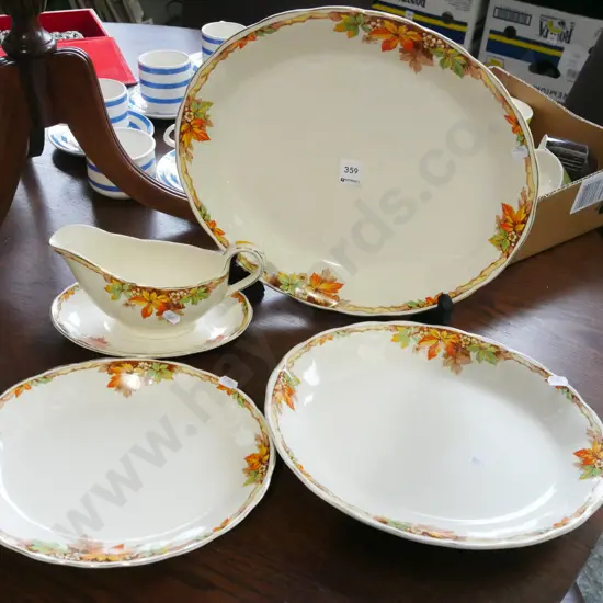 Grindley green petal and autumn dishes, sauce boat, saucer