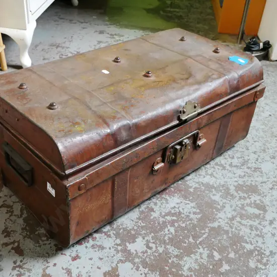 small vintage tin traveller's trunk