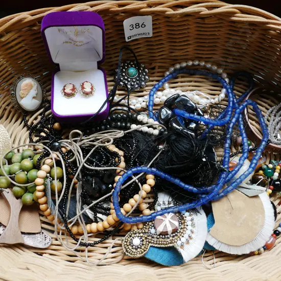basket; costume jewellery