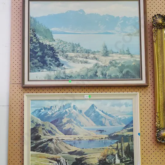 2x framed prints - Southern Lakes - green dots