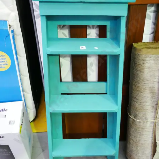 blue painted 3 step wooden ladder