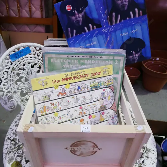 wooden crate of LPs; America, Cheap Trick etc