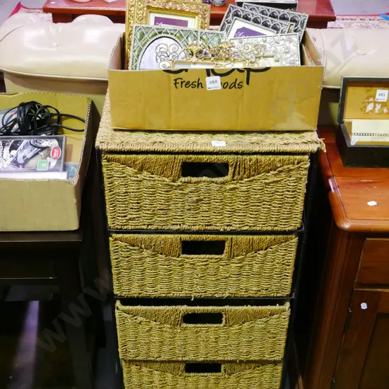 metal and woven seagrass 4 basket chest