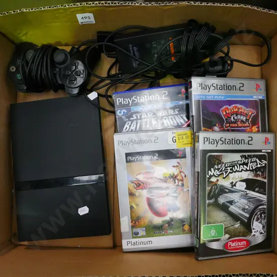 PS2 console, games, controller