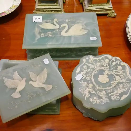 3x Marlstone jewellery boxes - 1 hinge needs attention