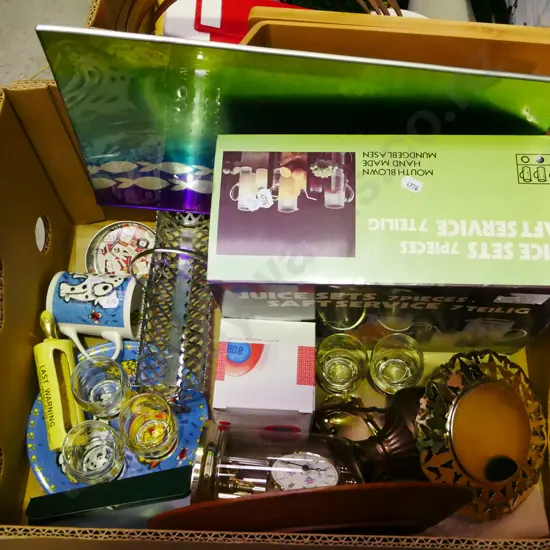 box; water set, small anniversary clock, coffee cup etc