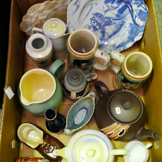 box; teapots, plates, jugs etc