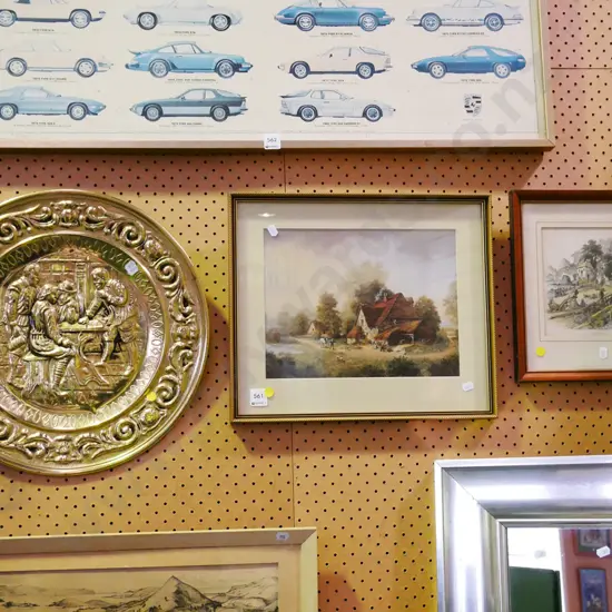 pressed copper wall charger, 2x framed prints - yellow dots