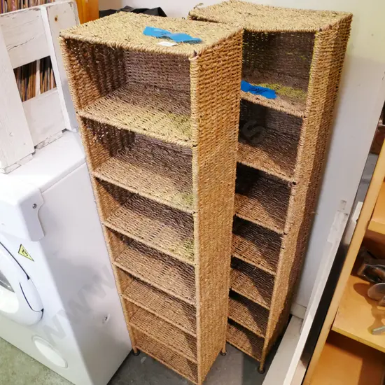 pair of metal and seagrass shelves Each H-1060