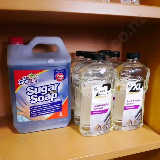 5L sugar soap, 6 bottles of brush cleaner