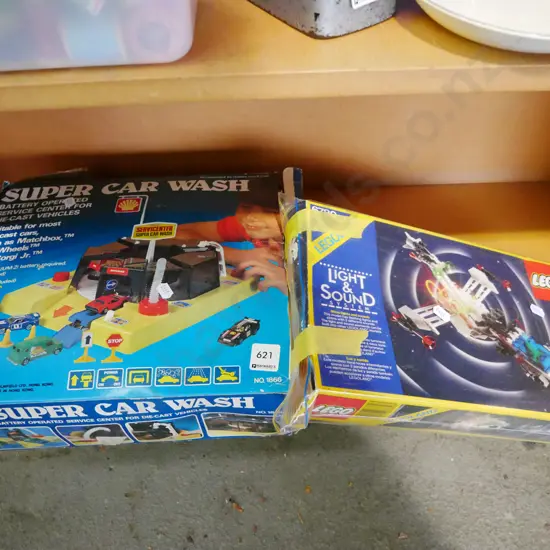 box; childs super car wash toy, Lego light and sound system