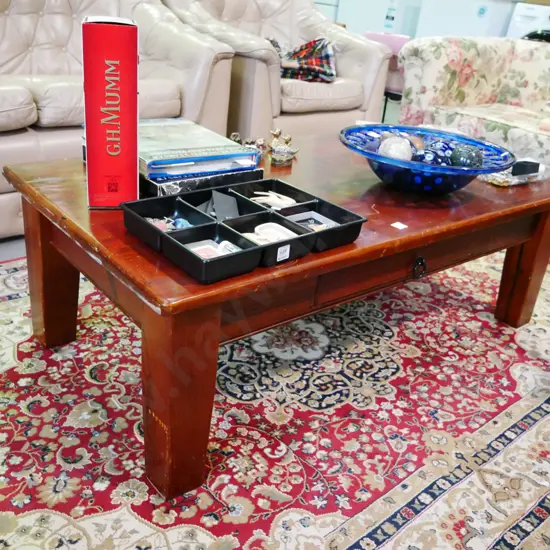 large pine single drawer coffee table - some scratches to top H-430 W-1300 D-700