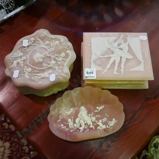 2x Marlstone jewllery boxes, ring dish