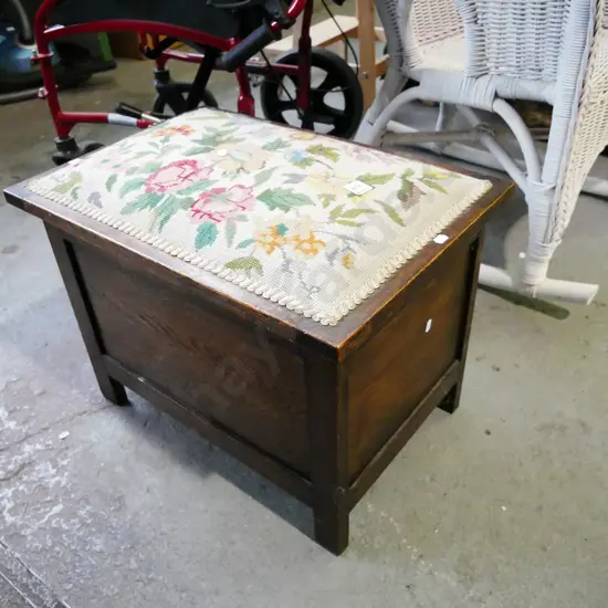 oak tapestry upholstered storage box