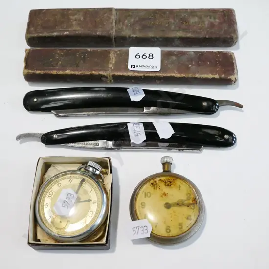 cut throat razors and stop watches