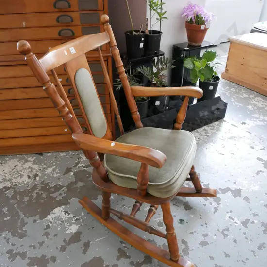 wood upholstered rocking chair