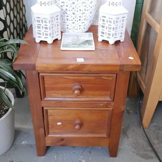 solid pine 2 drawer bedside cabinet