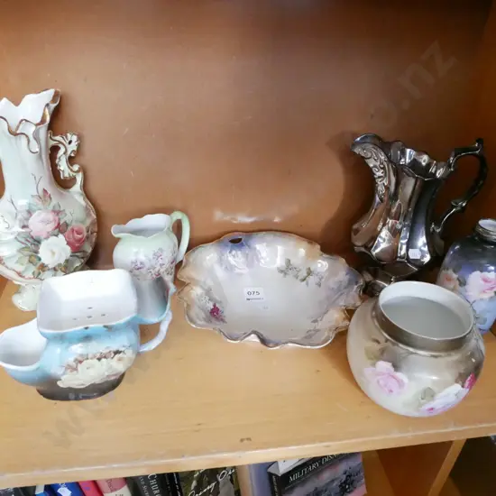 shelf; shaving cup, vases, bowl etc
