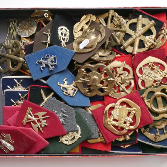 box of brass military? Badges