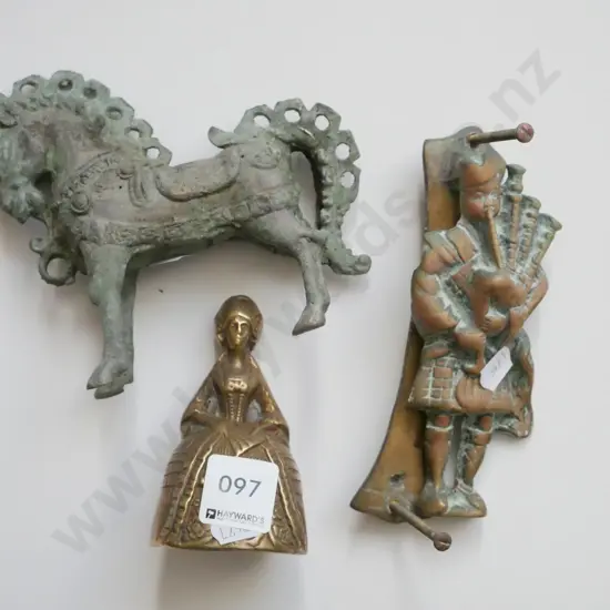 brass bell- no dongle, door knocker, small classical style horse