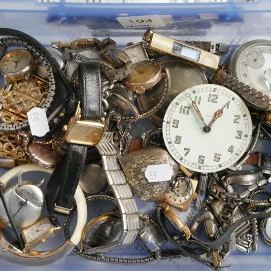 tray; wristwatches, clock parts, pendants etc