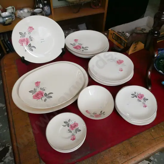 Johnson Bros pink rose, plates, bowls etc - chips, crazing and wear