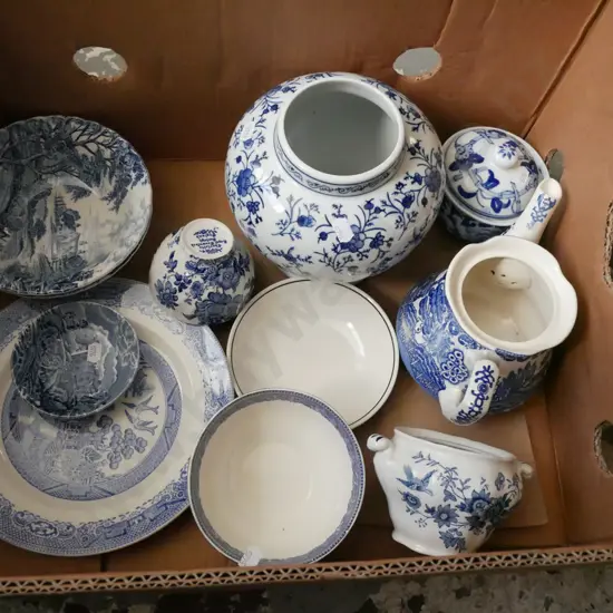 box; blue and white china