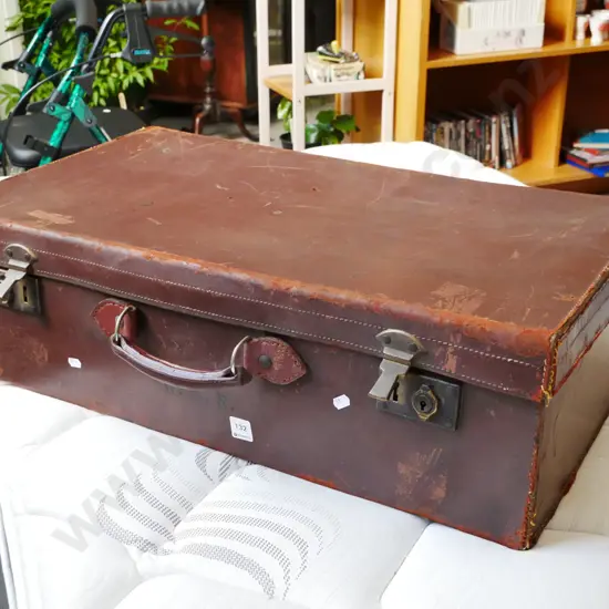 bullock hide suitcase - initials W.A.R