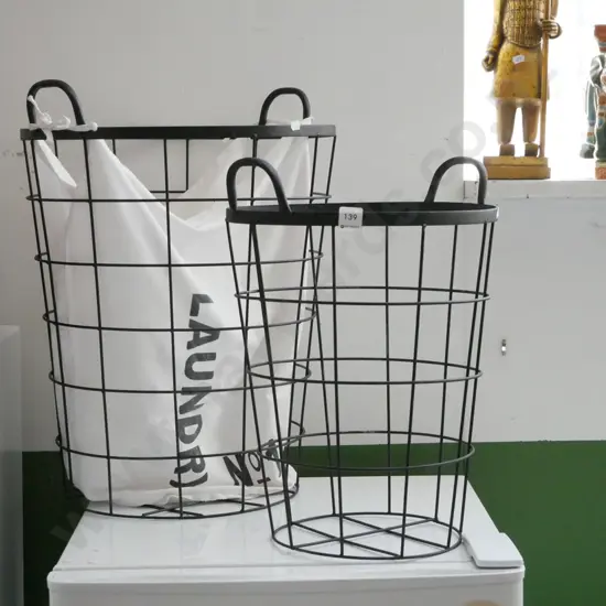 2x cane laundry basket - 1 missing cloth bag