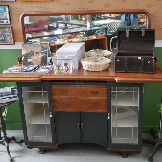 upcycled oak buffet sideboard with 2 glazed doors, 2 solid doors, 2 drawers H-1850 W-1800