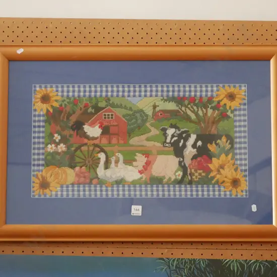 framed needlework - farm animals