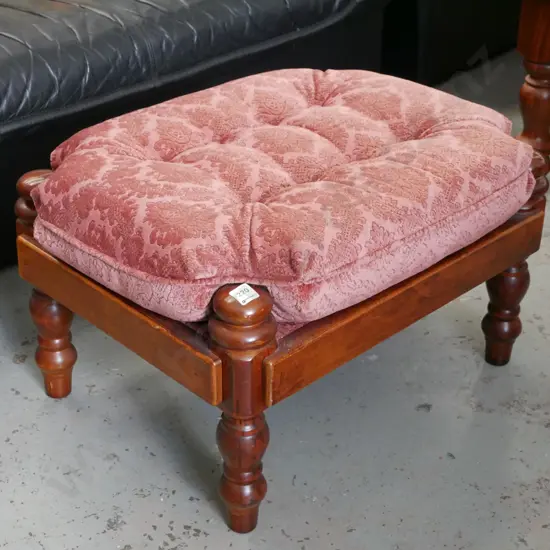 deep buttoned upholstered and pine footstool