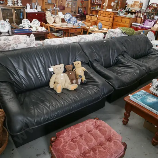 1980s black leather 3 piece lounge suite - 2x 2 seaters, 1x single