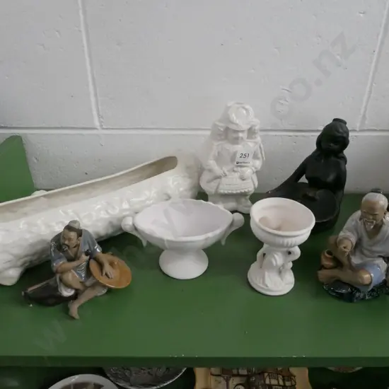 Temuka pottery log vase, comports, figurines