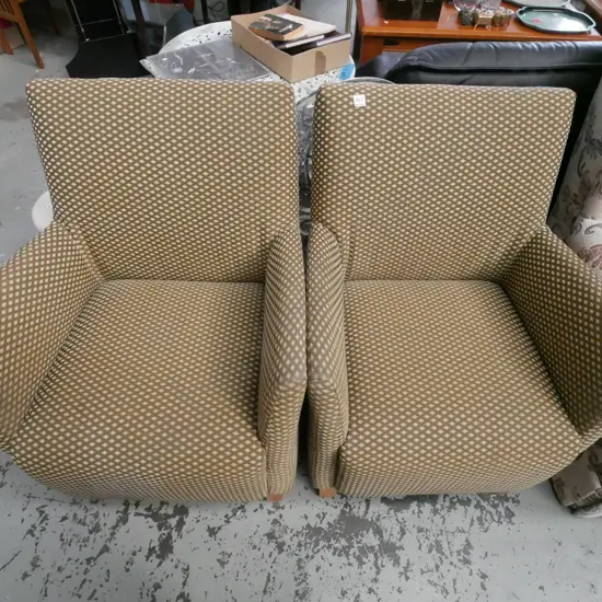 pair of olive upholstered armchairs