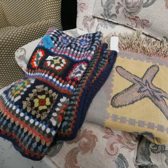 crochet blanket, 2 throws