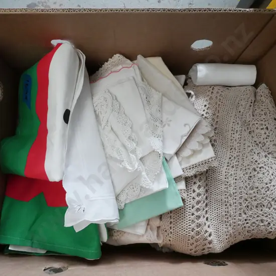 box; cushion covers, placemats, tablecloths etc