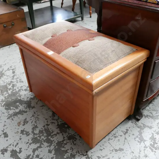 mahogany fabric upholstered wood bin H-500 W-680 D-390