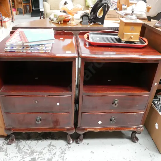 pair of mahogany 2 drawer bedside cabinets - scuffing and damage