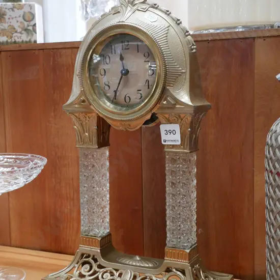 metal and cut glass mantle clock H-400