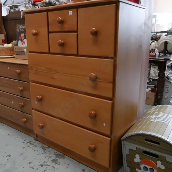 solid rimu and pine 8 drawer Scotch chest - missing 1 handle H-1190 W-845 D-410