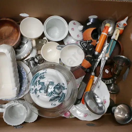 box; vases, kitchen utensils, plated goblets etc